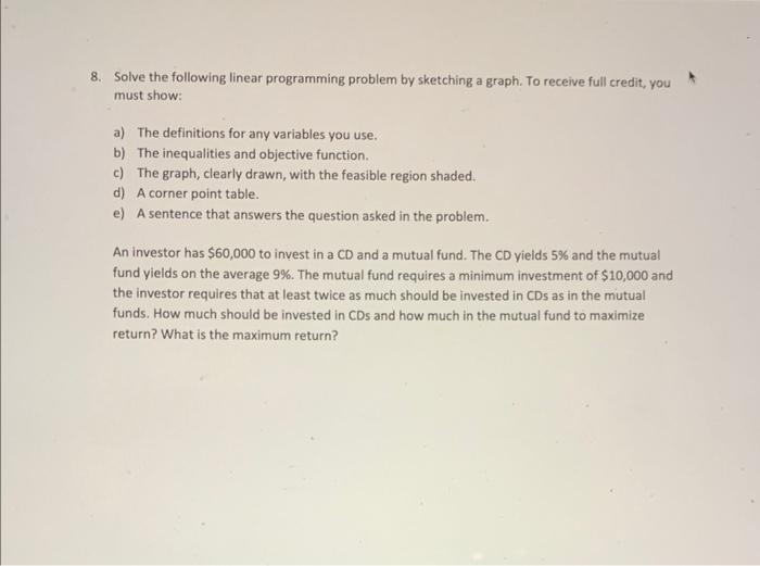 Solved 8. Solve the following linear programming problem by | Chegg.com
