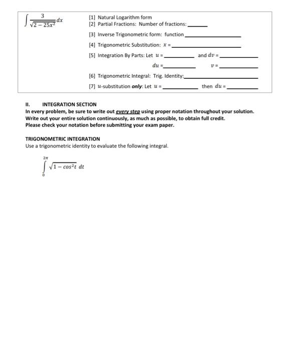 Solved Multiple Choice - Integration Techniques • For each | Chegg.com