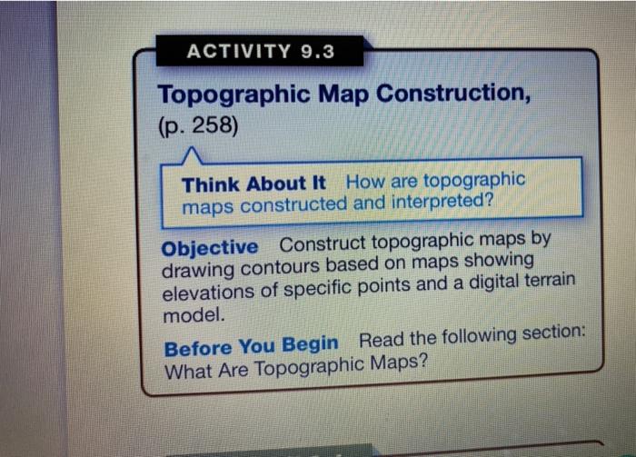 Solved ACTIVITY 9.3 Topographic Map Construction, (p. 258)