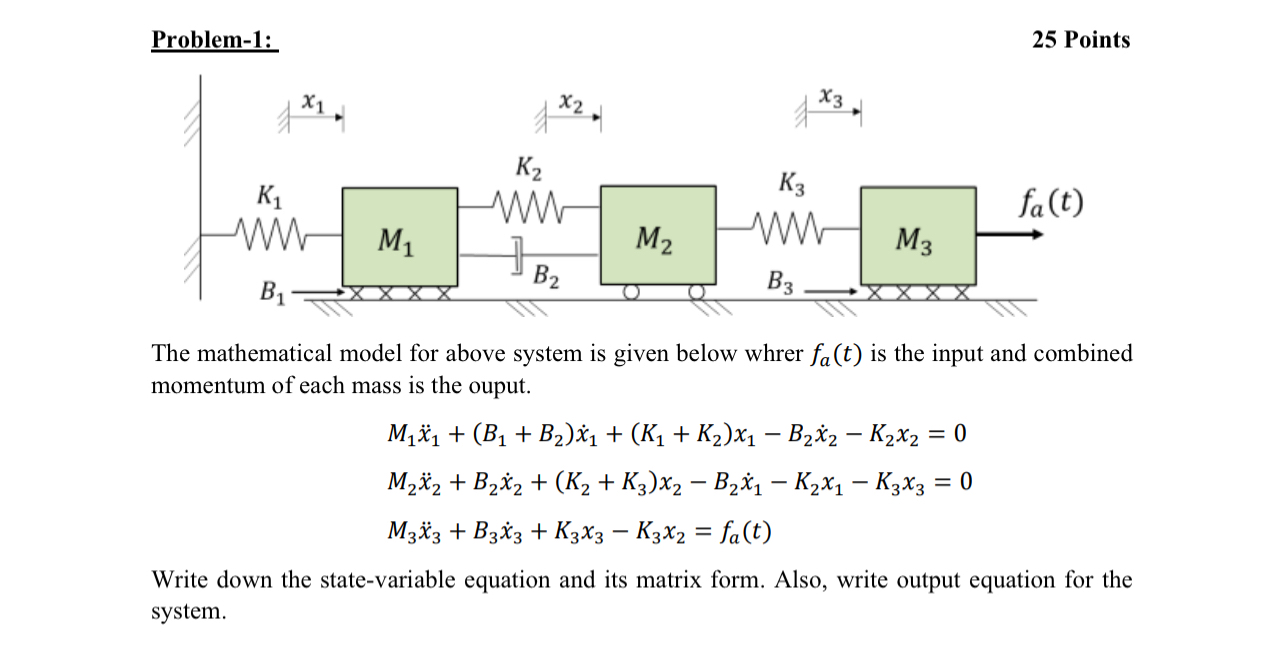 Solved The mathematical model for above system is given | Chegg.com