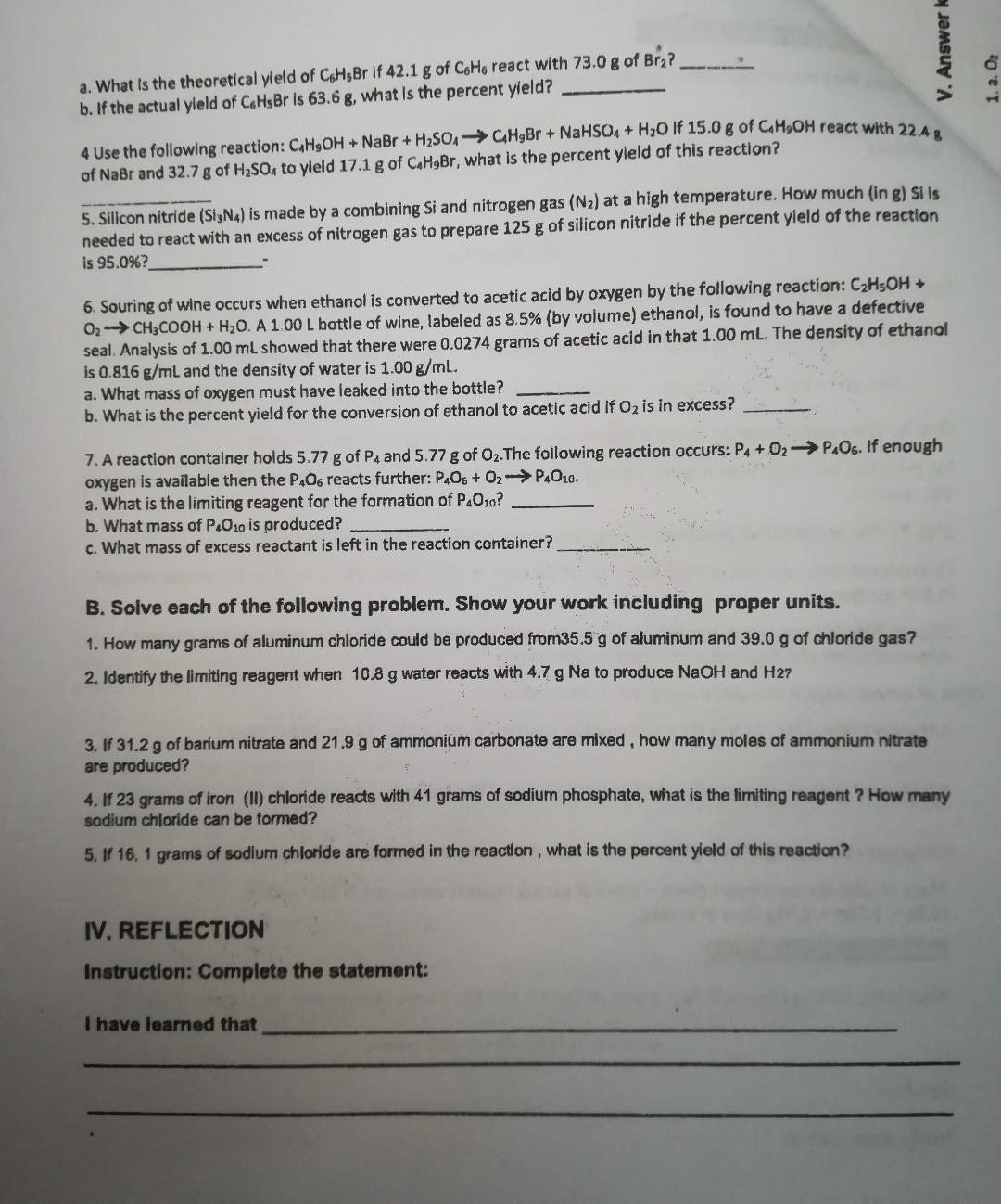 Solved Hli. LEARNING TASKS A. 1. Take the reaction NH3 O2