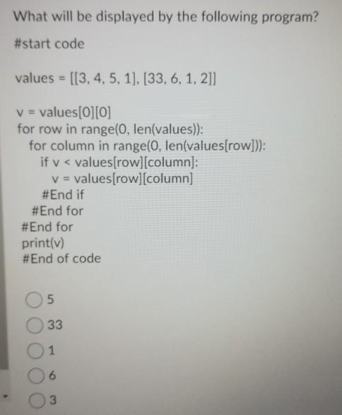 Solved What will be displayed by the following program? | Chegg.com