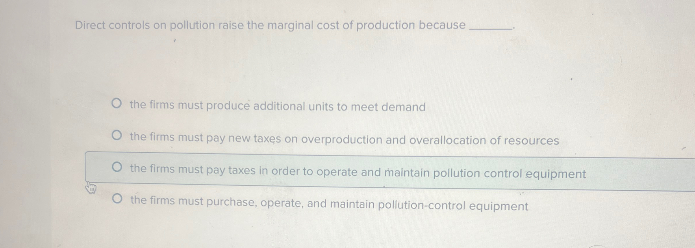 Solved Direct Controls On Pollution Raise The Marginal Cost | Chegg.com