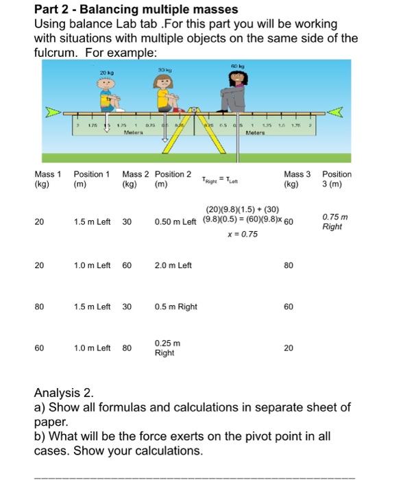 Solved Part 2 - Balancing multiple masses Using balance Lab | Chegg.com