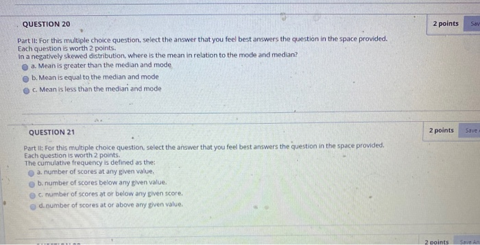 Solved QUESTION 16 Part II: For this multiple choice | Chegg.com