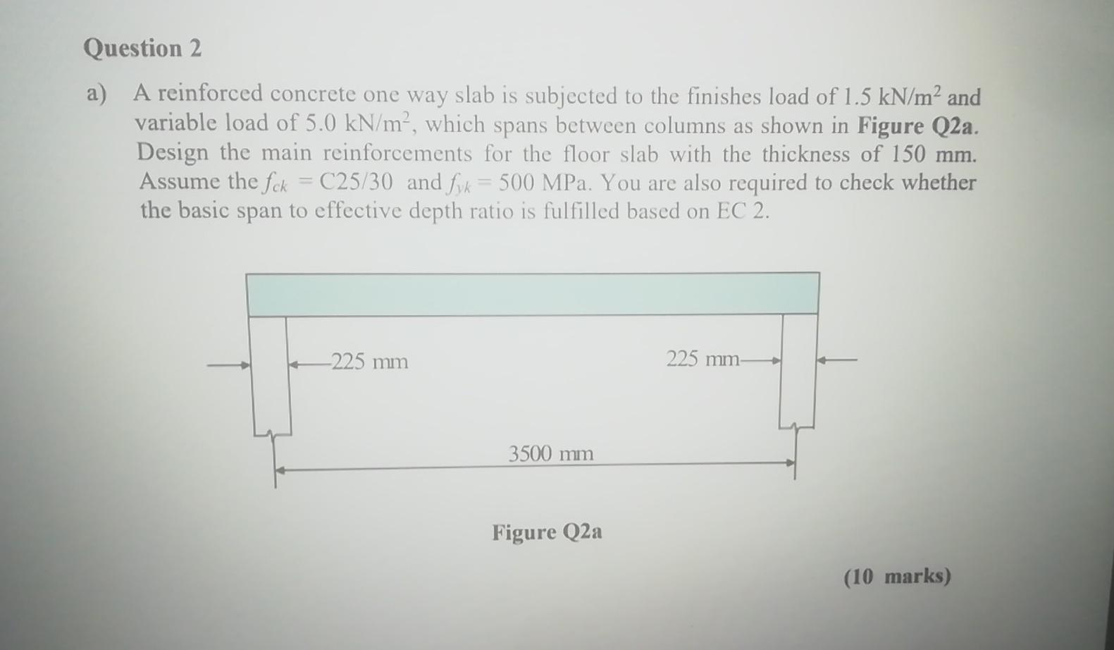 Solved Question 2 a) A reinforced concrete one way slab is | Chegg.com