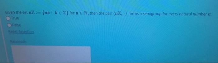 Solved Gwen The Set Nz {nk K∈z} For N∈n Then The Pair