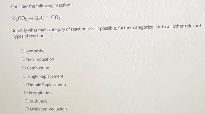 k o2 k2o type of reaction