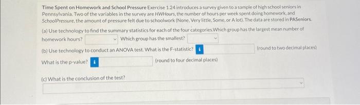 time spent on homework and school pressure chegg