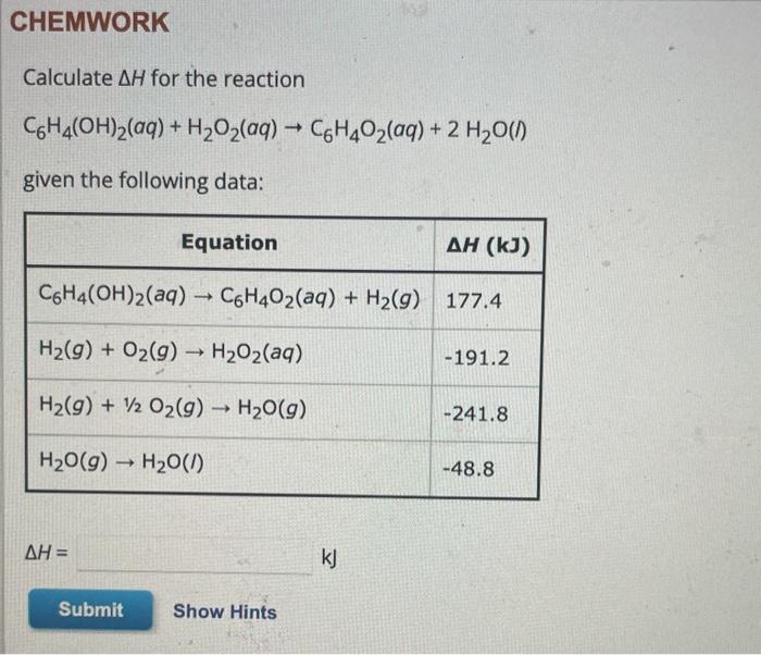 Solved Calculate ΔH for the reaction | Chegg.com