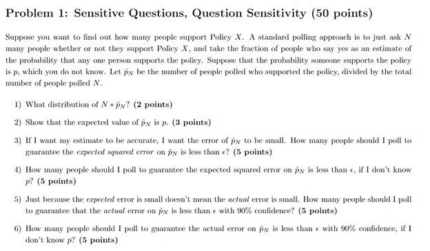 Problem 1: Sensitive Questions, Question Sensitivity | Chegg.com