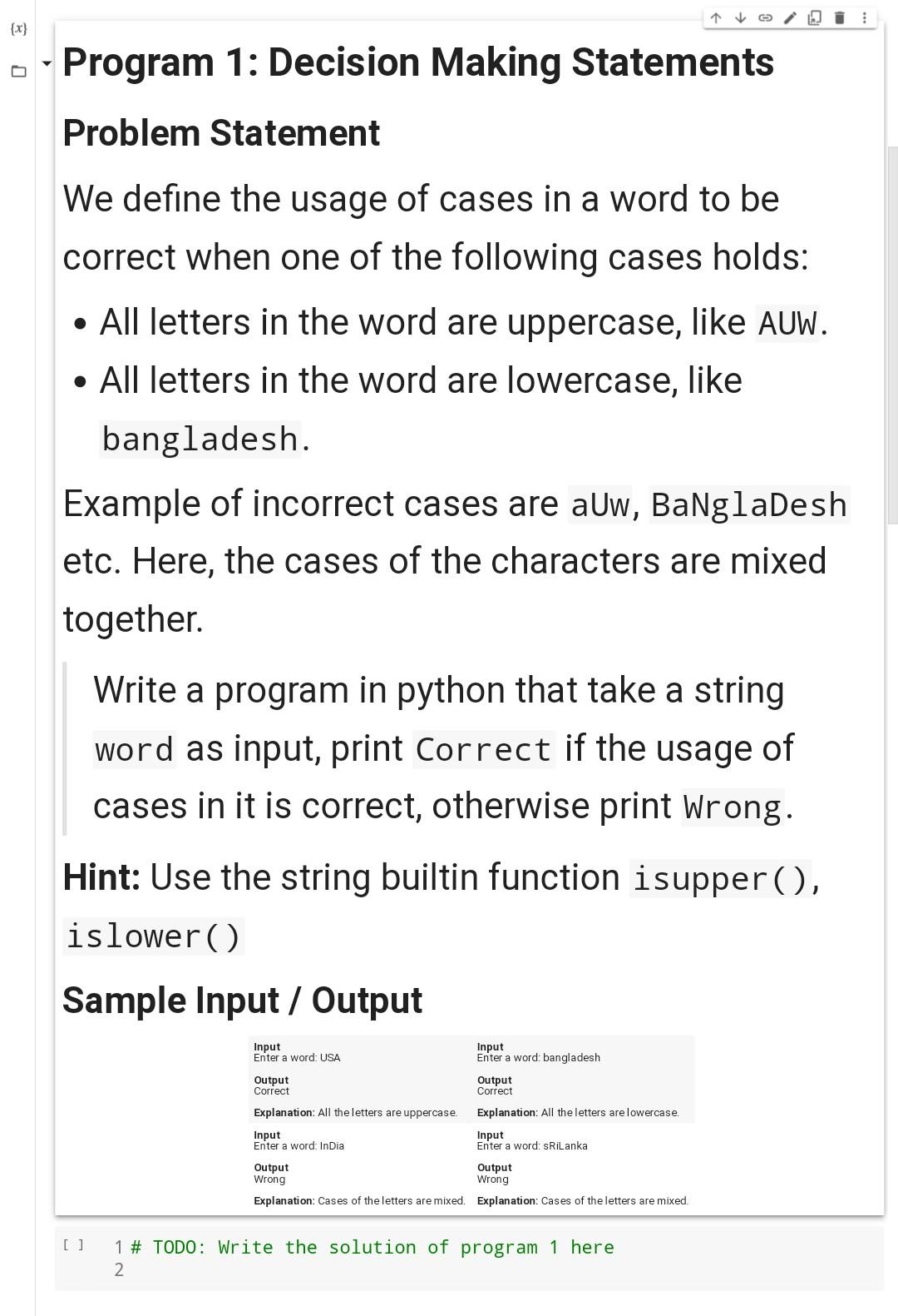 Solved : {x} Program 1: Decision Making Statements Problem | Chegg.com