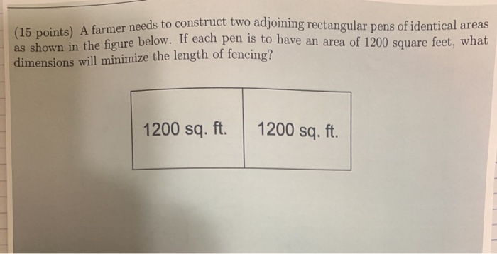Solved er needs to construct two adjoining rectangular pens | Chegg.com