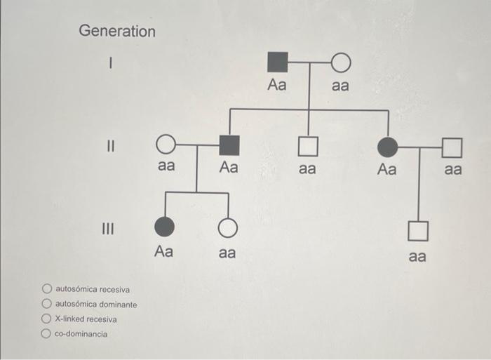 Generation autosómica recesiva autosomica dominante \( X \)-linked recesiva co-dominancia
