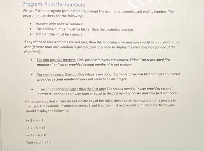 Solved Program: Sum the numbers Write a Python program (or | Chegg.com image.