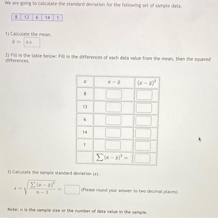 Solved We are going to calculate the standard deviation for | Chegg.com