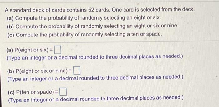 Solved A standard deck of cards contains 52 cards. One card | Chegg.com
