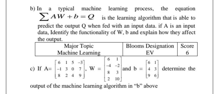 Solved B) In A Typical Machine Learning Process, The | Chegg.com