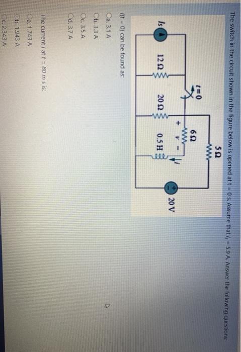 Solved The switch in the circuit shown in the figure below | Chegg.com
