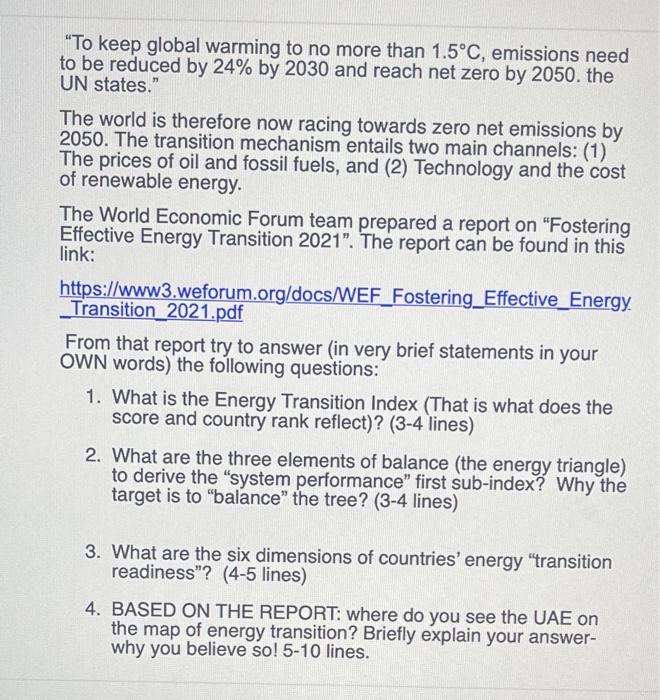 Solved "To keep global warming to no more than 1.5∘C, | Chegg.com