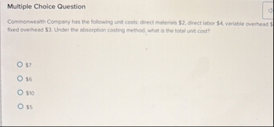 Solved Multiple Choice QuestionCommonwealth Company has the | Chegg.com