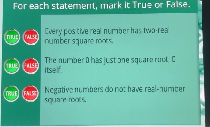 Solved For each statement, mark it True or False. TRUE FALSE | Chegg.com