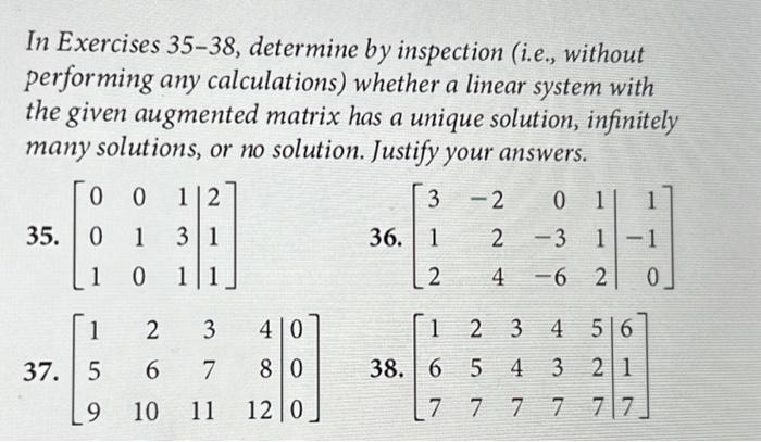 Solved In Exercises 35-38, determine by inspection (i.e., | Chegg.com