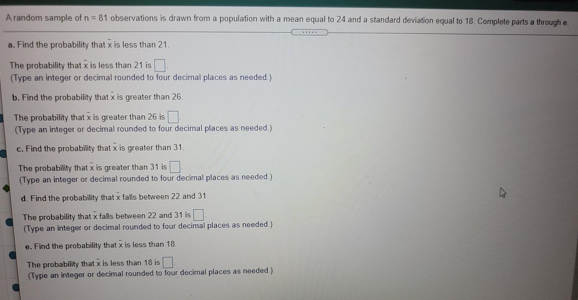 Solved A random sample of n = 81 observations is drawn from | Chegg.com