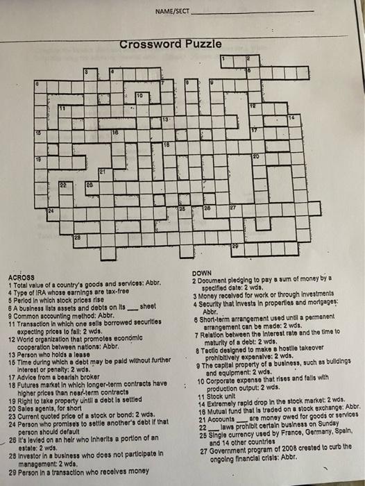 Solved NAME/SECT Crossword Puzzle 17 20 19 27 24 ACROSS 1 Chegg com