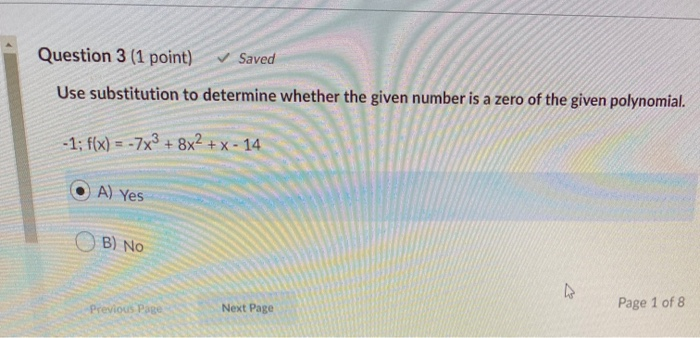 Solved Question 6 (1 point) Evaluate the function for the | Chegg.com