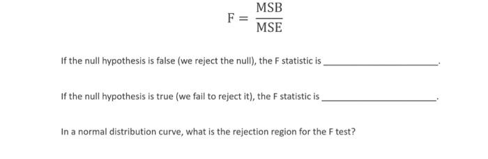 Solved MSB F= MSE If the null hypothesis is false (we reject | Chegg.com