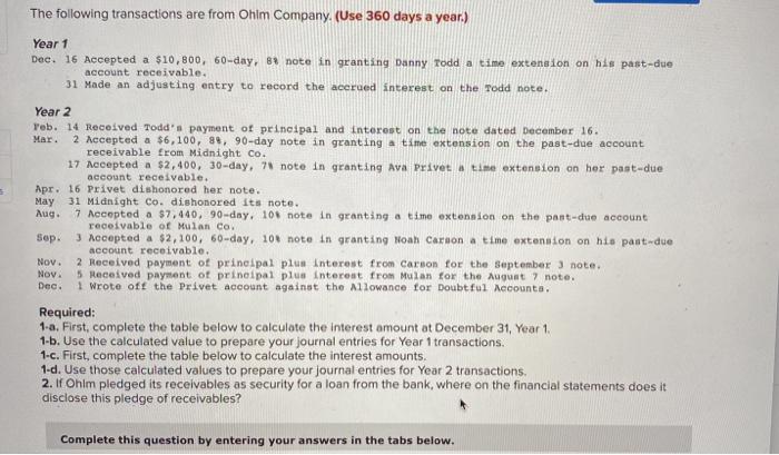 Solved The following transactions are from Ohim Company. | Chegg.com