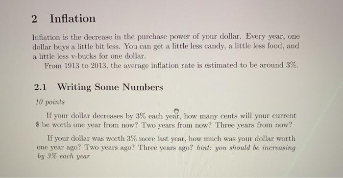 Solved 2 Inflation Inflation is the decrease in the purchase | Chegg.com