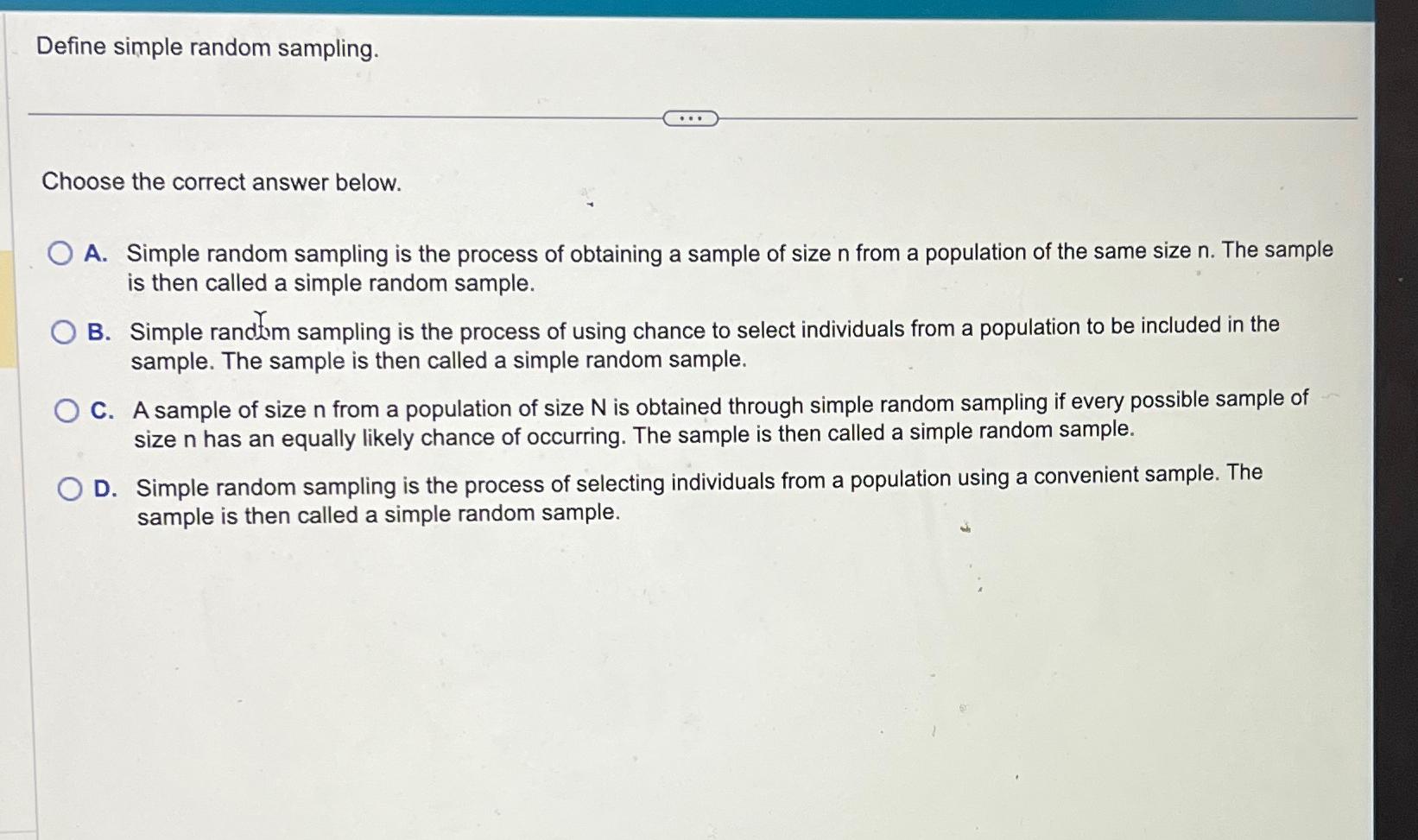 Solved Choose the correct definition of a sampling