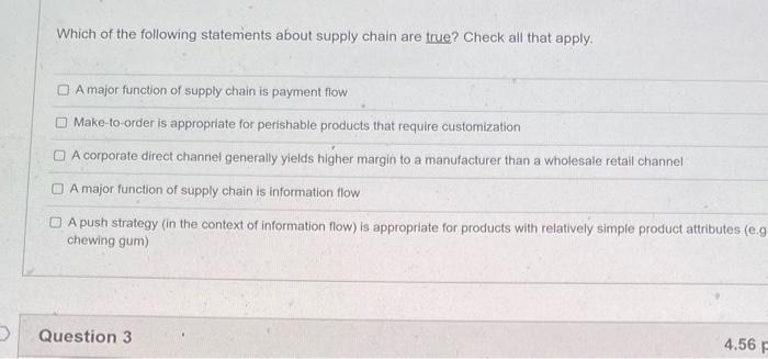 Solved Which of the following statements about supply chain | Chegg.com