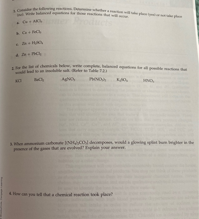 Solved 1. Consider The Following Reactions. Determine | Chegg.com