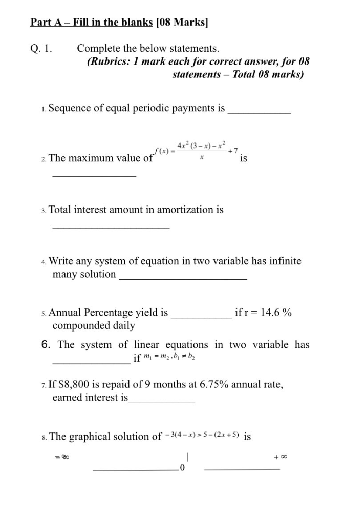 Solved Part A-Fill in the blanks [08 Marks] Q. 1. Complete | Chegg.com