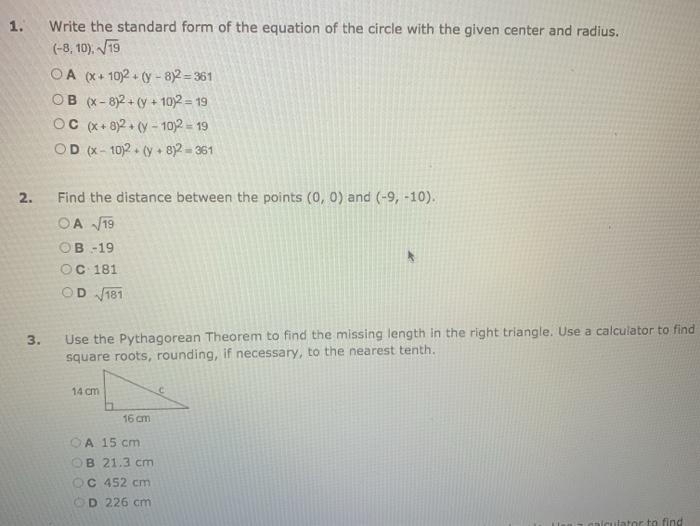 Standard form of a deals circle calculator