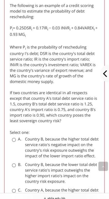 Solved The following is an example of a credit scoring model | Chegg.com