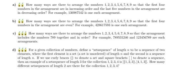 Solved a) 6. How many ways are there to arrange the numbers | Chegg.com