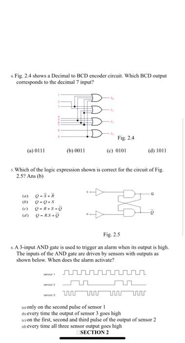 Solved 4. Fig. 2.4 shows a Decimal to BCD encoder circuit. | Chegg.com