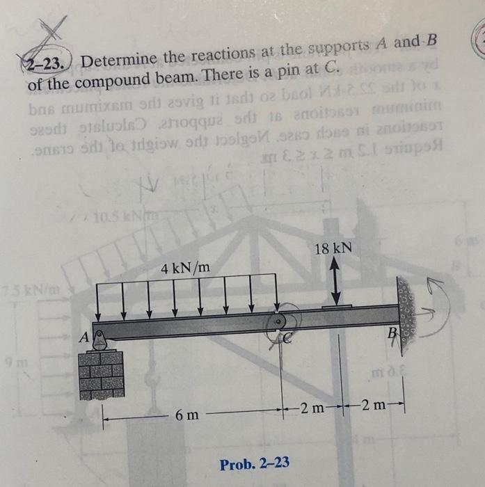 Solved 2-23. Determine The Reactions At The Supports A And B | Chegg.com