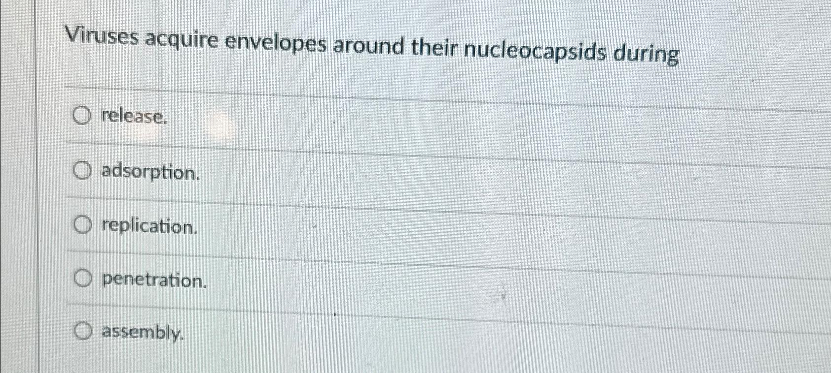 Solved Viruses acquire envelopes around their nucleocapsids | Chegg.com