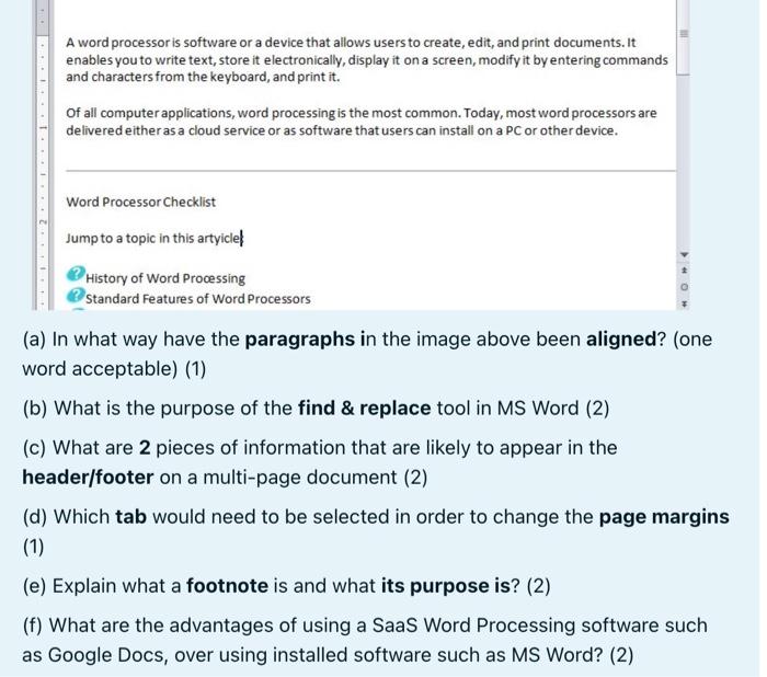 Solved A word processor is software or a device that allows | Chegg.com