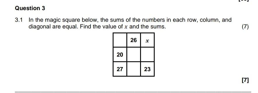 Solved 3.1 In the magic square below the sums of the Chegg