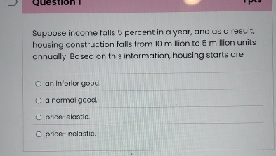 Solved Suppose income falls 5 ﻿percent in a year, and as a | Chegg.com