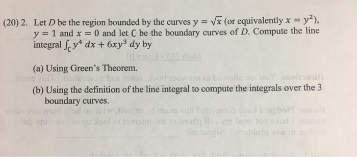 Solved (20) 2. Let D be the region bounded by the curves y = | Chegg.com