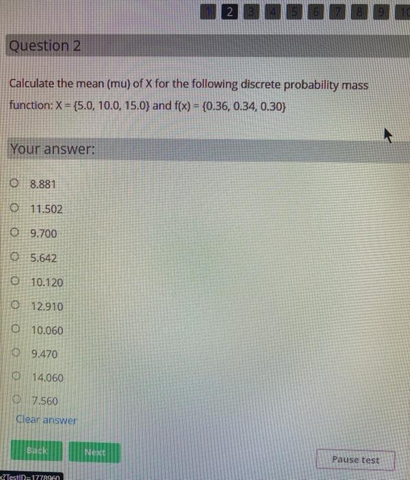 Solved H 2 B Question 2 Calculate the mean (mu) of X for the | Chegg.com