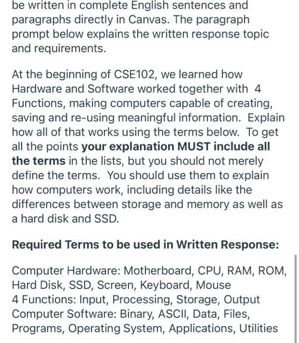 Solved be written in complete English sentences and | Chegg.com