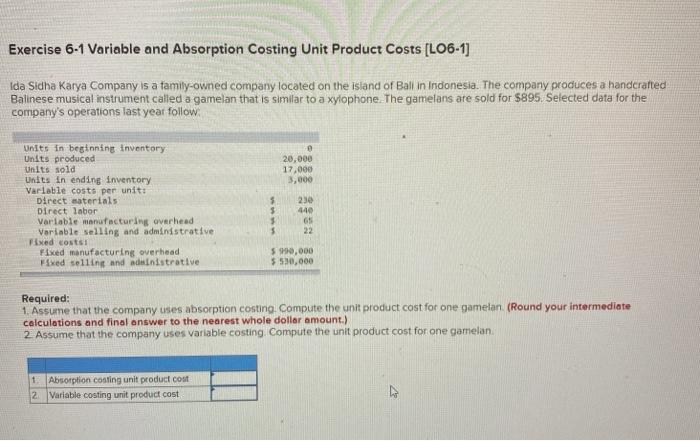 Solved Exercise 6-1 Variable and Absorption Costing Unit | Chegg.com